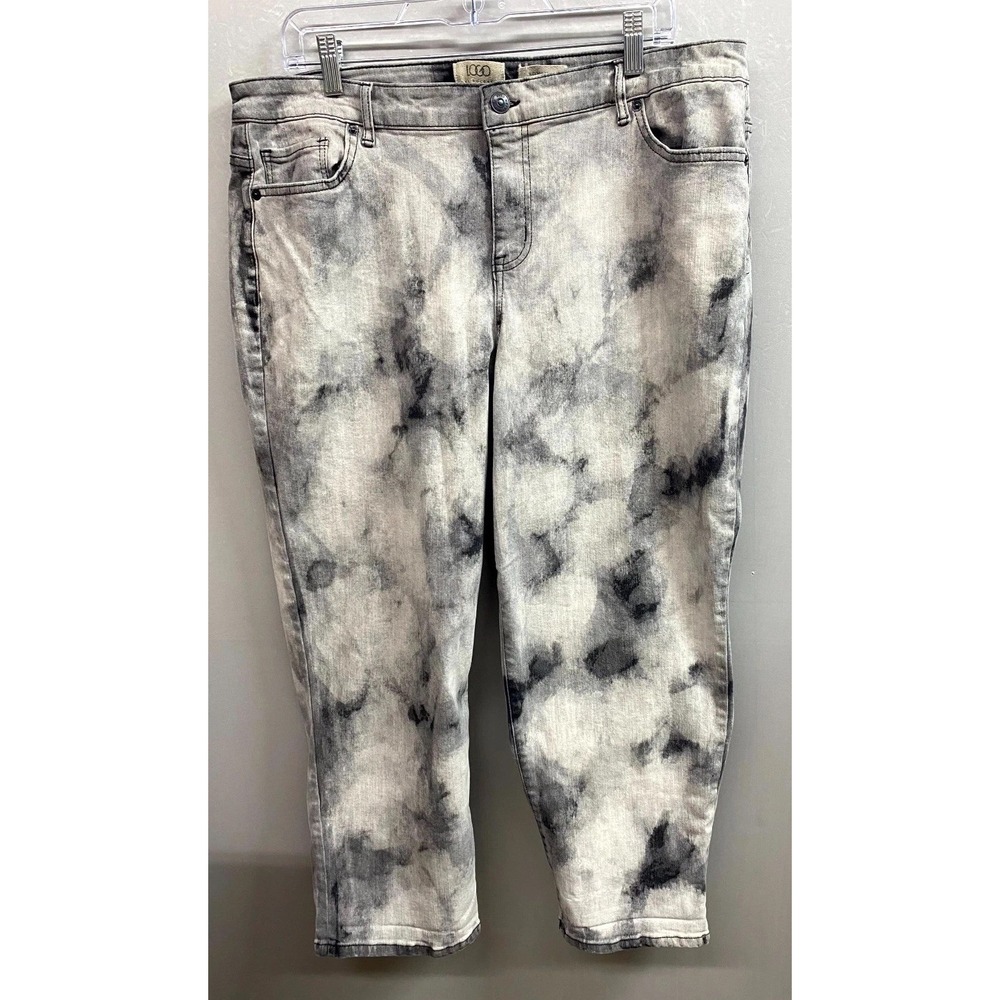 Logo By Lori Goldstein Boyfriend Jeans Womens 18W White Black Tie Dye Denim